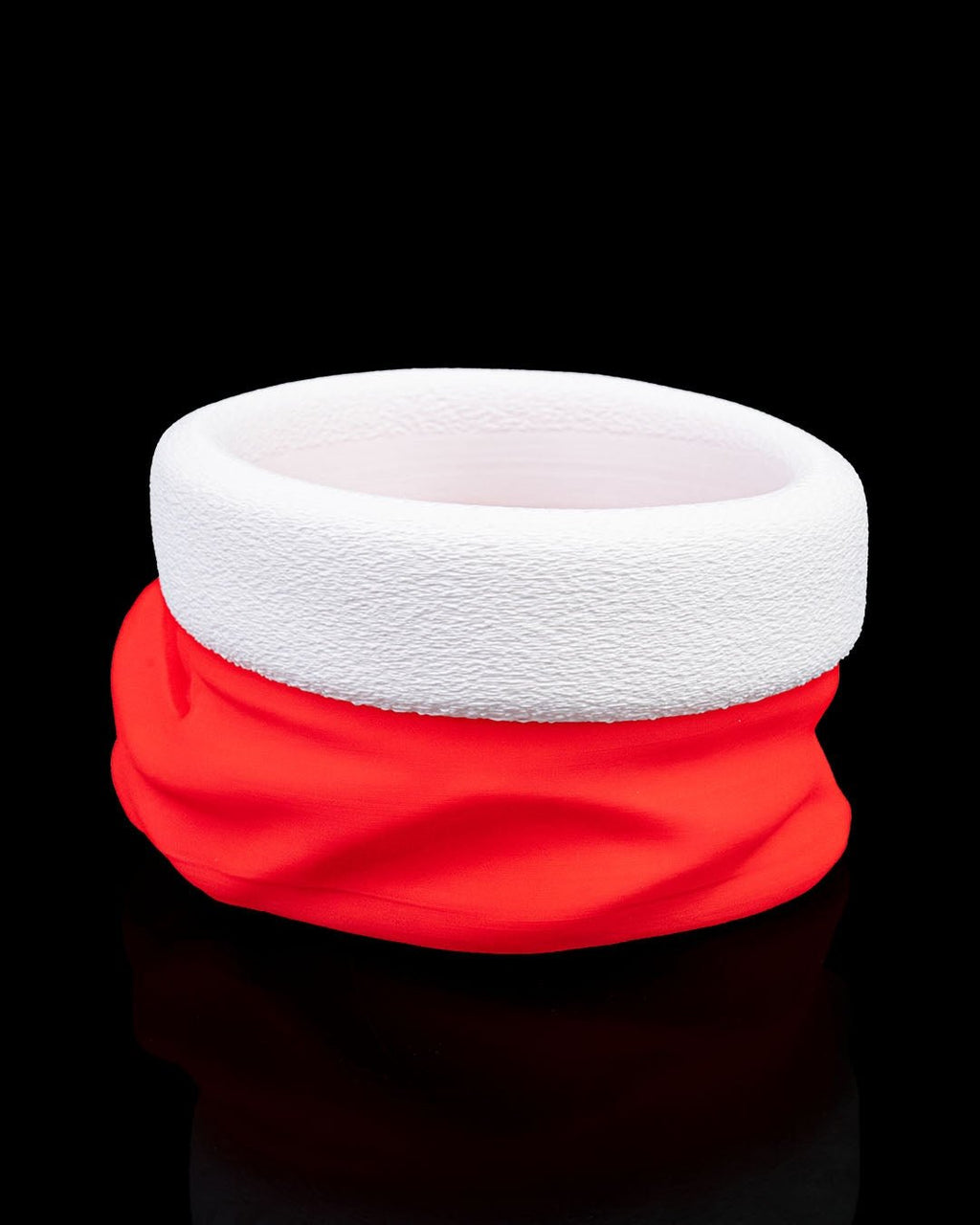 Weihnachtsmann Mütze Schale leer, leicht gedrehte Ansicht ohne sichtbaren Bommel, rot-weiß – Münch3D