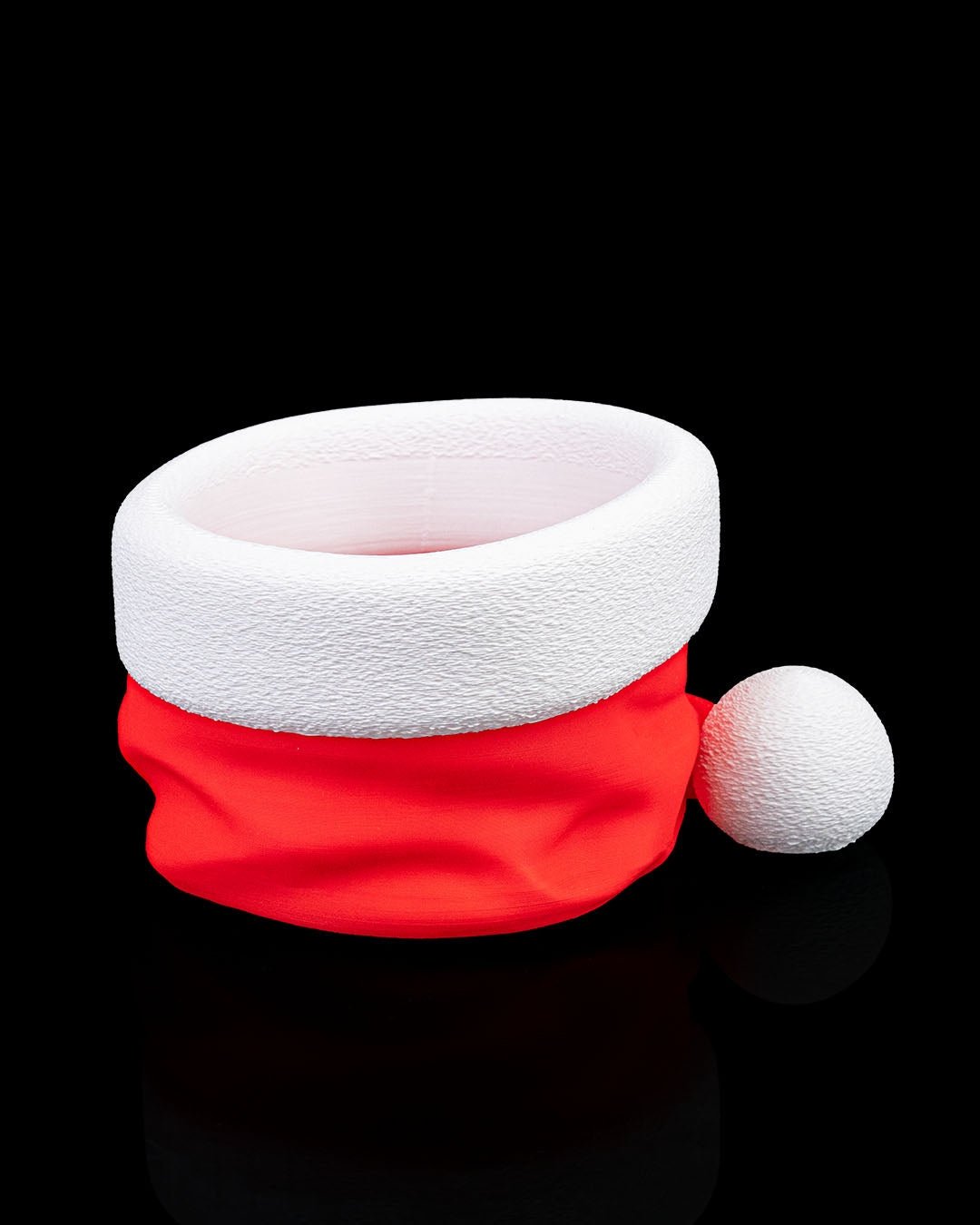 Weihnachtsmann Mütze Schale leer, Seitenansicht mit Bommel, rot-weiße PLA-Schale – Münch3D