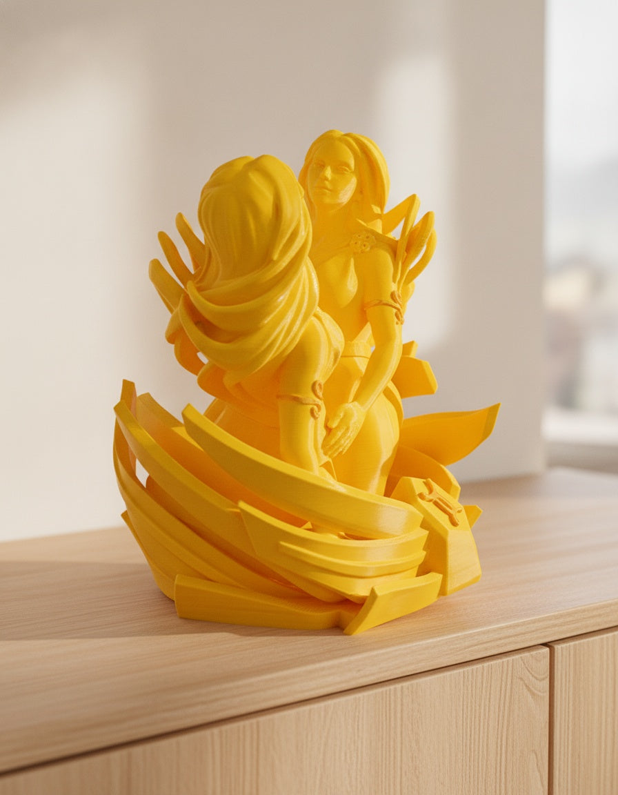 Zwillinge Sternzeichen-Deko-Figur seitliche Perspektive in heller Wohnzimmer-Umgebung