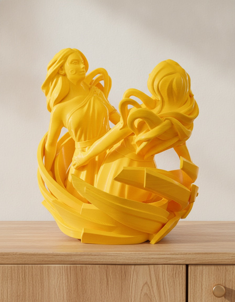 Zwillinge Sternzeichen-Figur als Regaldeko neben Büchern und Pflanzen